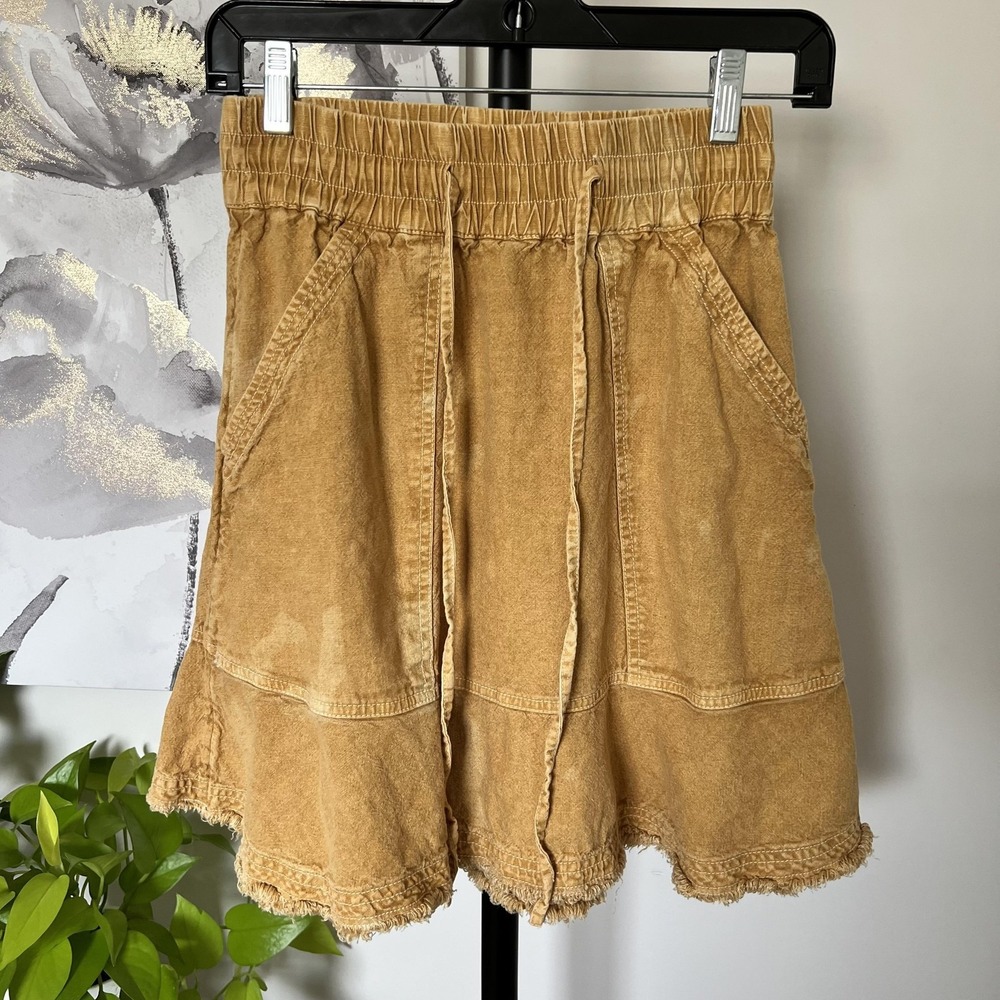 Anthropologie Pilcro Mini Skirt XS Yellow Linen Tie Dye Frayed‎ Hem Boho